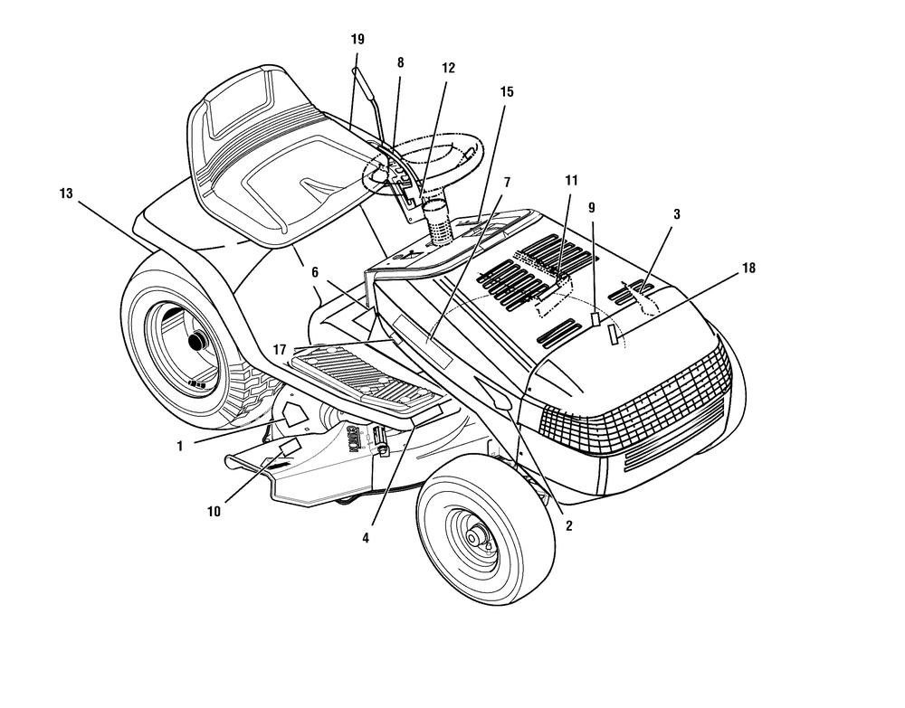 Decals Diagram and Parts List for 385002X190A-552544 2006 Briggs and Stratton Lawn Tractor